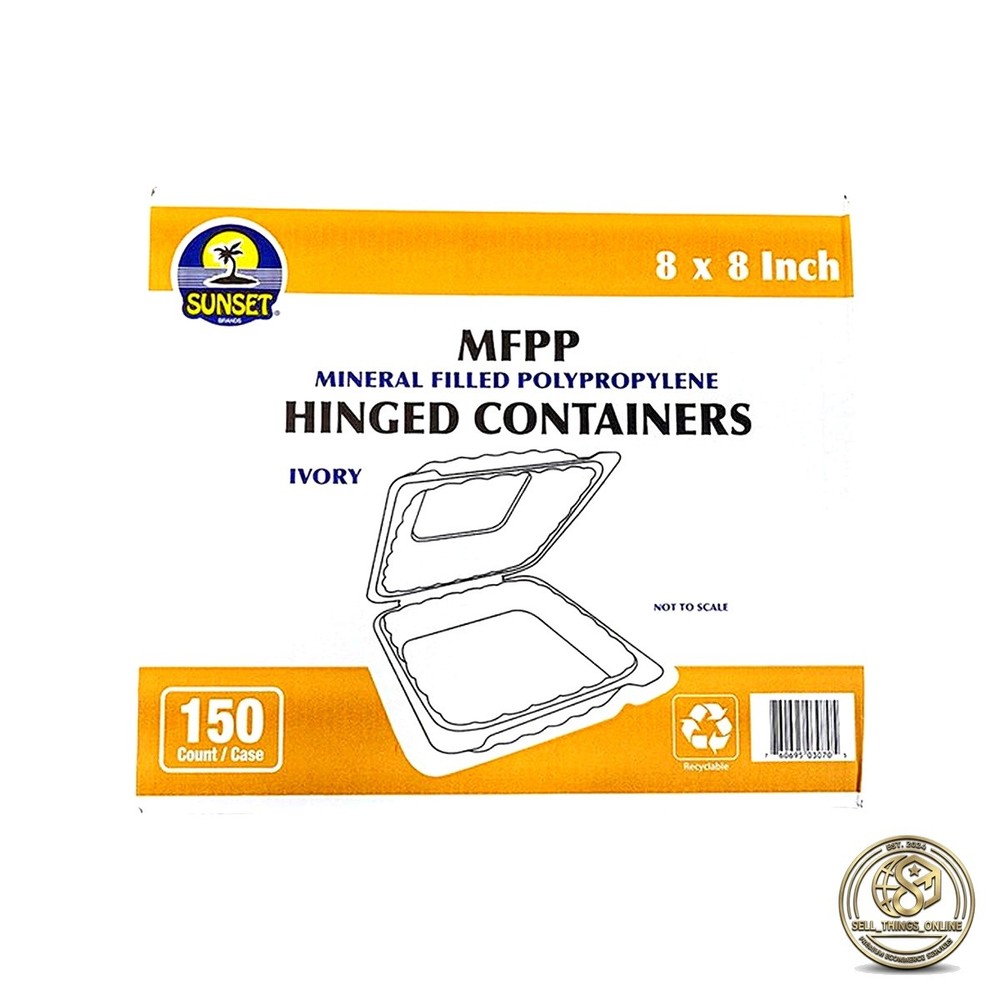 Sunset 8in Hinged TFPP Container 1-Comp 150ct Plastic Clamshell