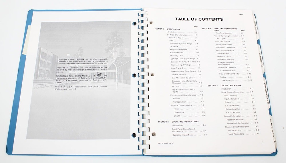 Tektronix Instruction User Manual for 7A22 Differntial Amplifier, Rev B