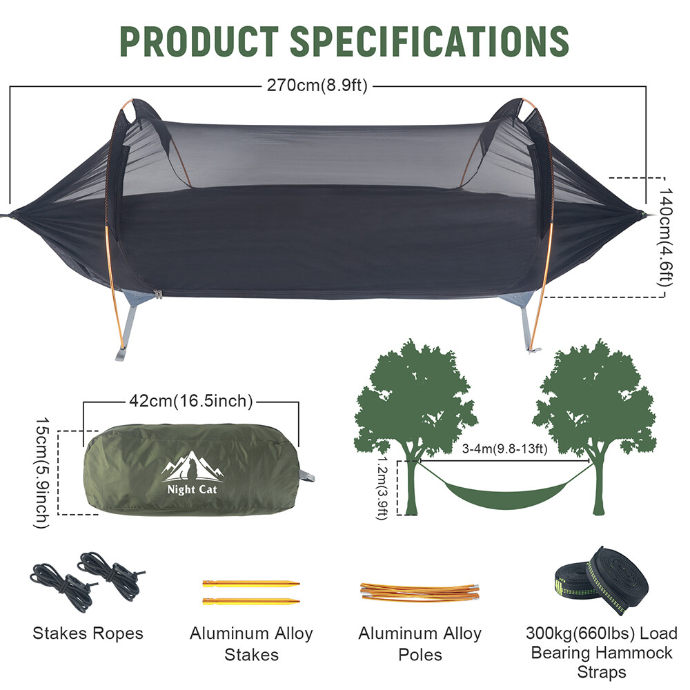 440lbs 1/2 Person Camping Hammock Tent Hanging Sleeping Bed with Mosquito Net US