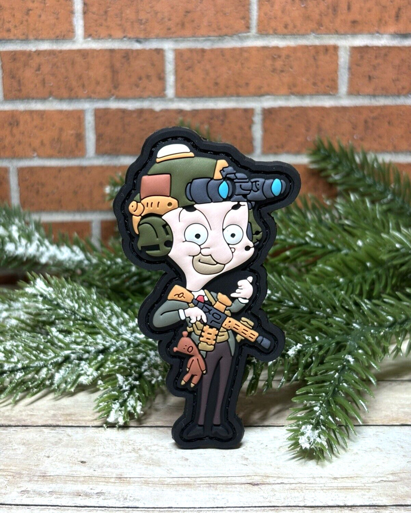 PVC Tactical Patch- Mr. Bean Patch - Hook Loop Morale Gun Soldier Bean Patch