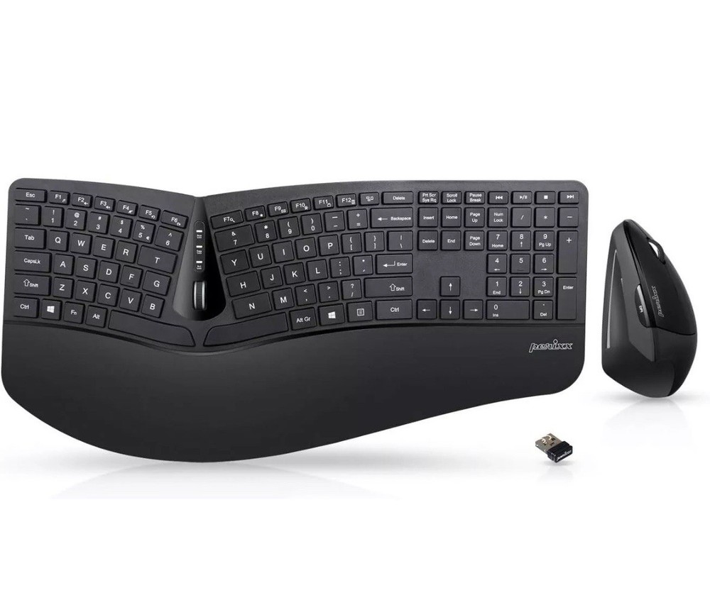Perixx Periduo-605 Wireless Ergonomic Split Keyboard Vertical Mouse Combo Black
