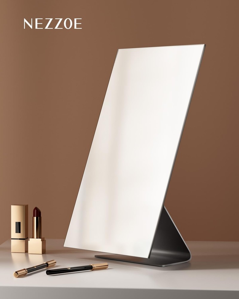 Rectangular -Standing Makeup Mirror, Frameless 1X Vanity Mirror with Adjustab...