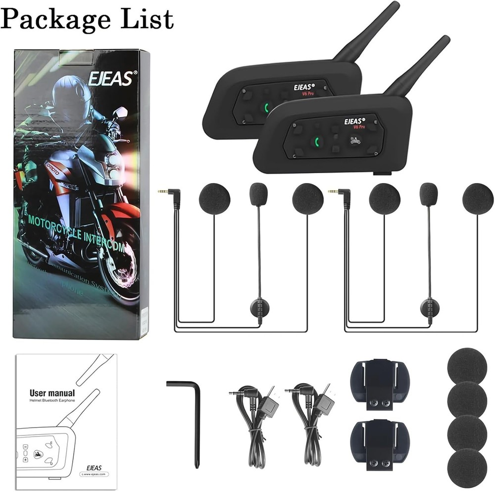 V6 Pro Motorcycle Helmet Bluetooth Intercom Headset 1200M 2 2Pack