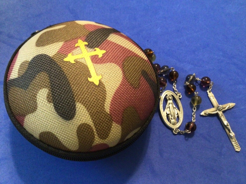 Miraculous ROSARY Camo Glass with Camouflage Case Protection 8mm Handmade