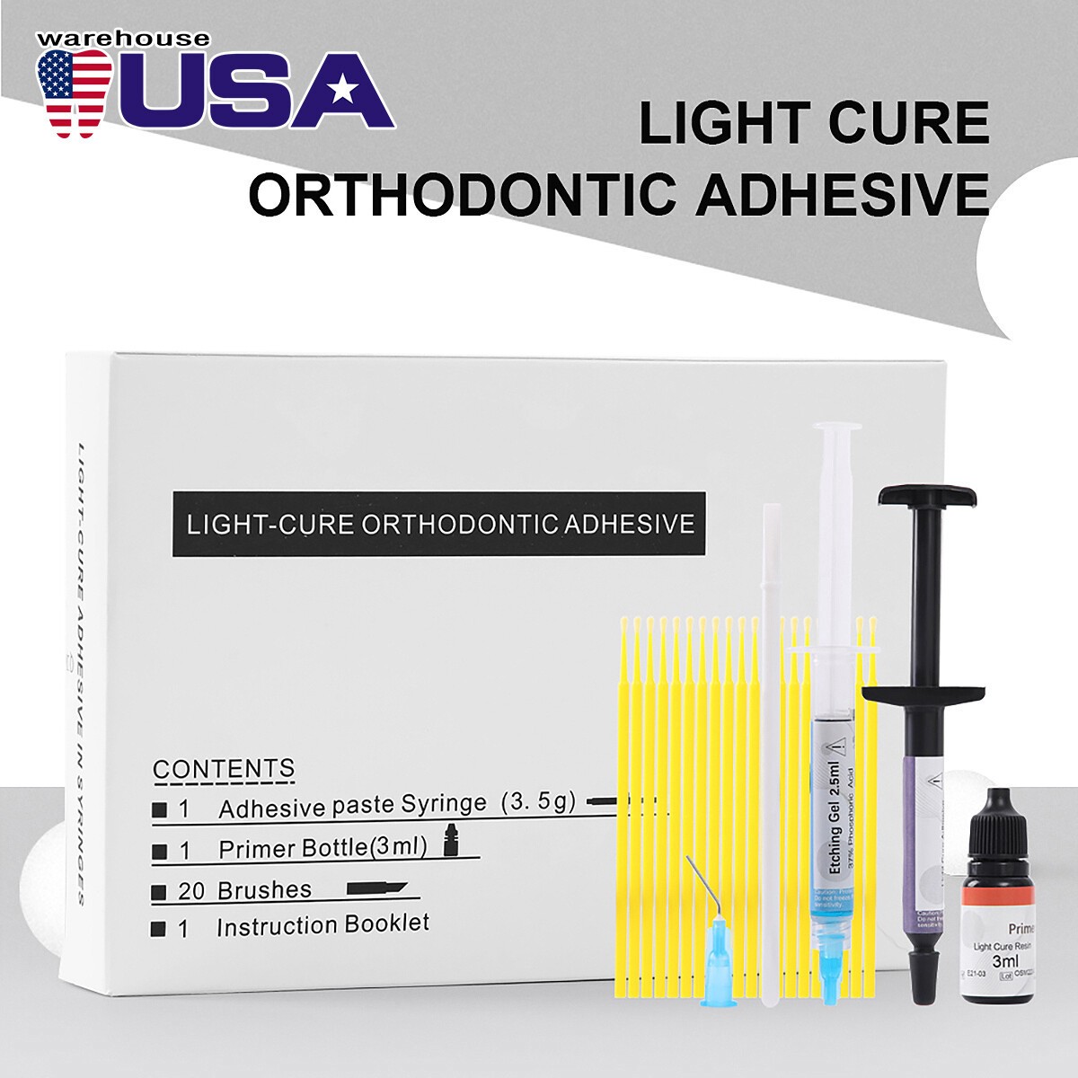 Dental Orthodontic Brackets Light Cure Bonding Adhesive Etch Gel Bonding kit