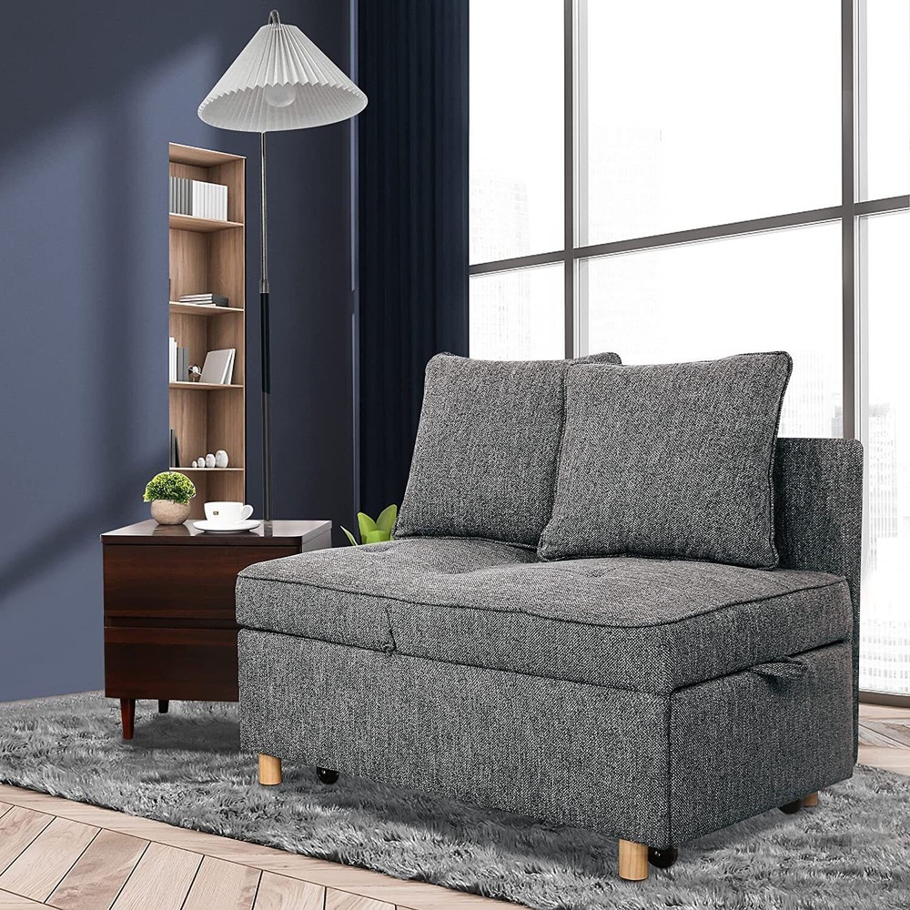 Folding Ottoman Sofa Bed Chair 4-in-1 Sleeper Sofa w/Adjustable Backrest+Pillows