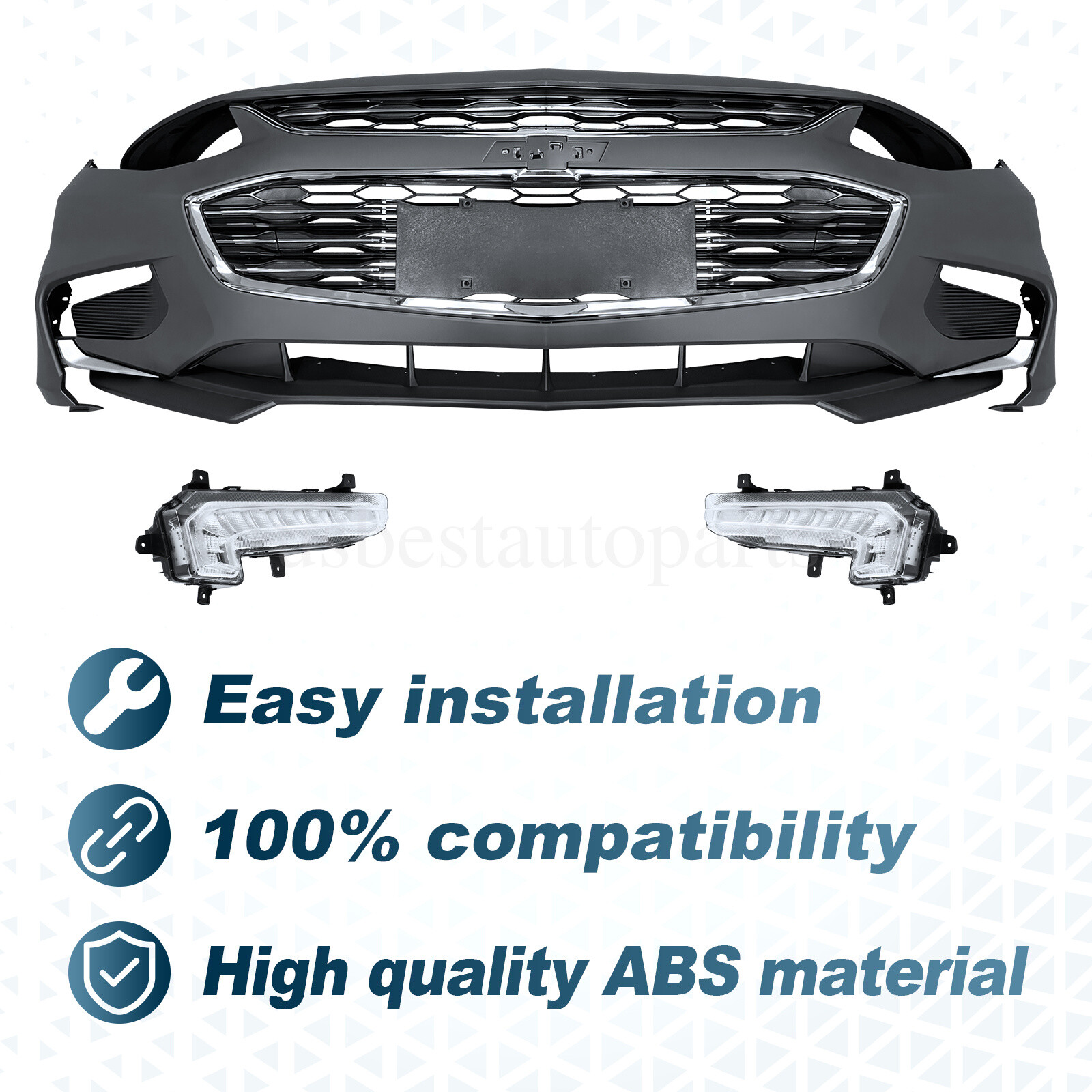 Front Bumper Cover w/ Valance Grill Grille Fog light Trim For Chevy Malibu 16-18