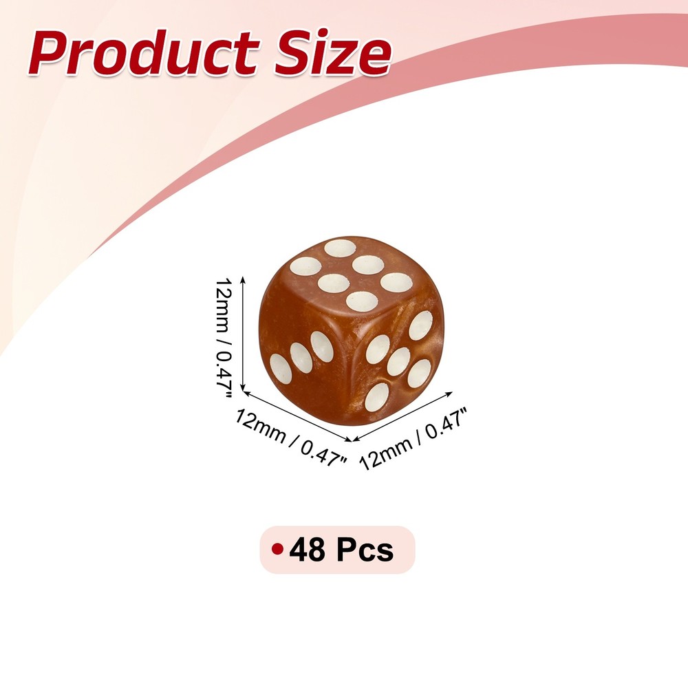 48Pcs Polyhedral Dice 12mm Pearl Pattern Square Dice, Brown