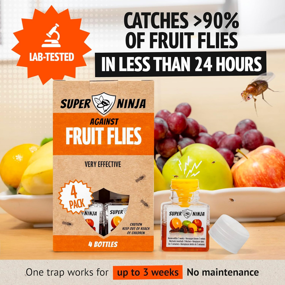 Super Ninja Fruit Fly Traps for Indoors - 4 Pack, Highly Effective Fruit Fly Cat