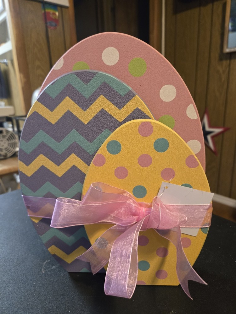 Three Stacked Easter Eggs - Wooden Easter Decoration