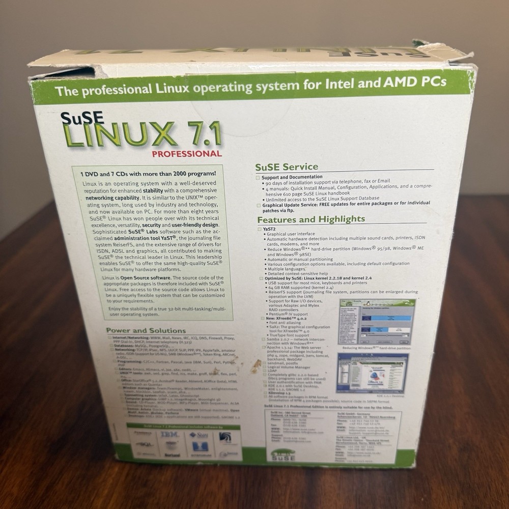 Suse Linux 7.1 Professional And Personal (CD-ROM, 2001) Big Box Vintage Software