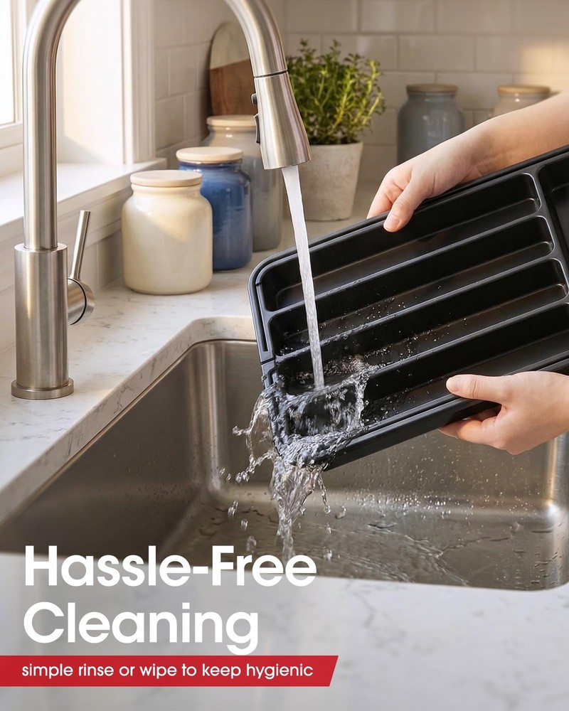 Aujen Silverware Organizer - Expandable Kitchen Drawer Medium, Black