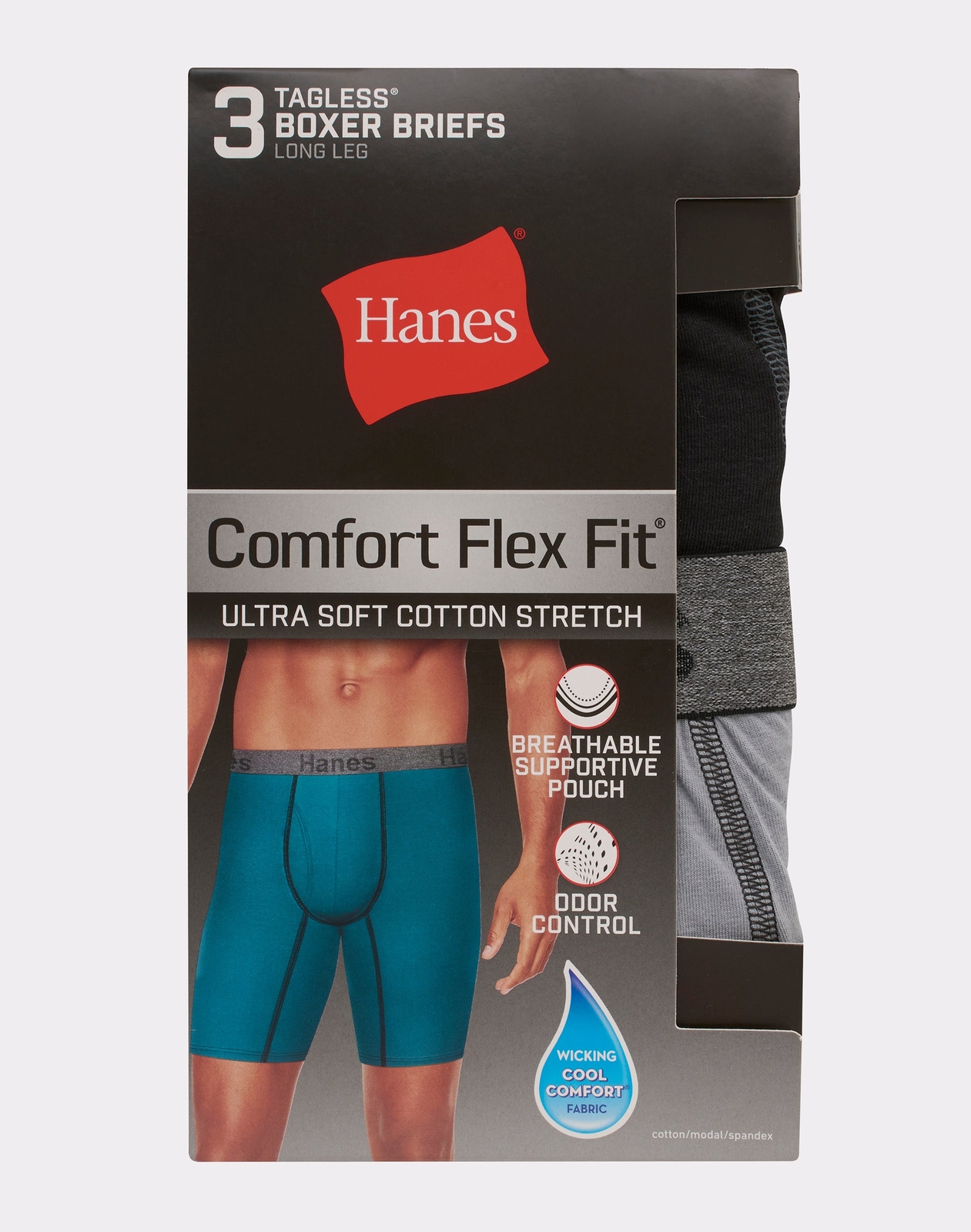 Hanes Men's Boxer Briefs 3 pack Comfort Flex Ultra Soft Cotton Stretch Long Leg