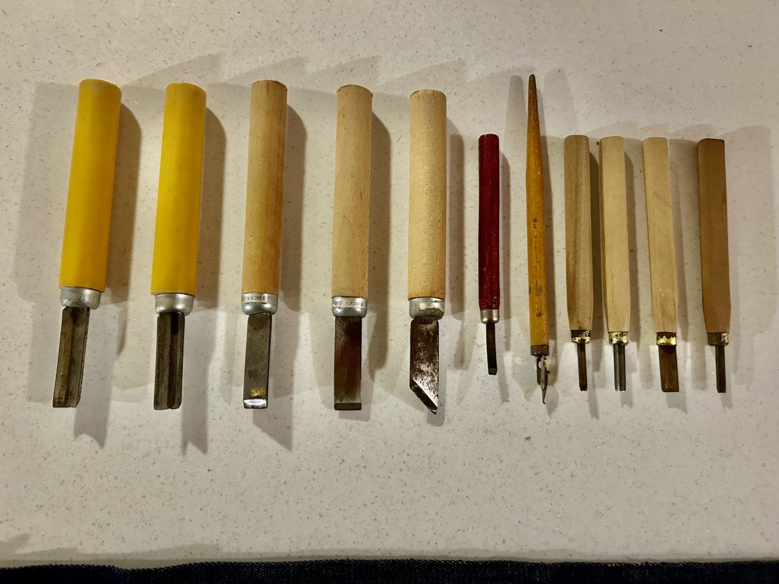 Vintage Doniger Italy Wood Carving Set 16pc Tools Speedball & Denim Roll