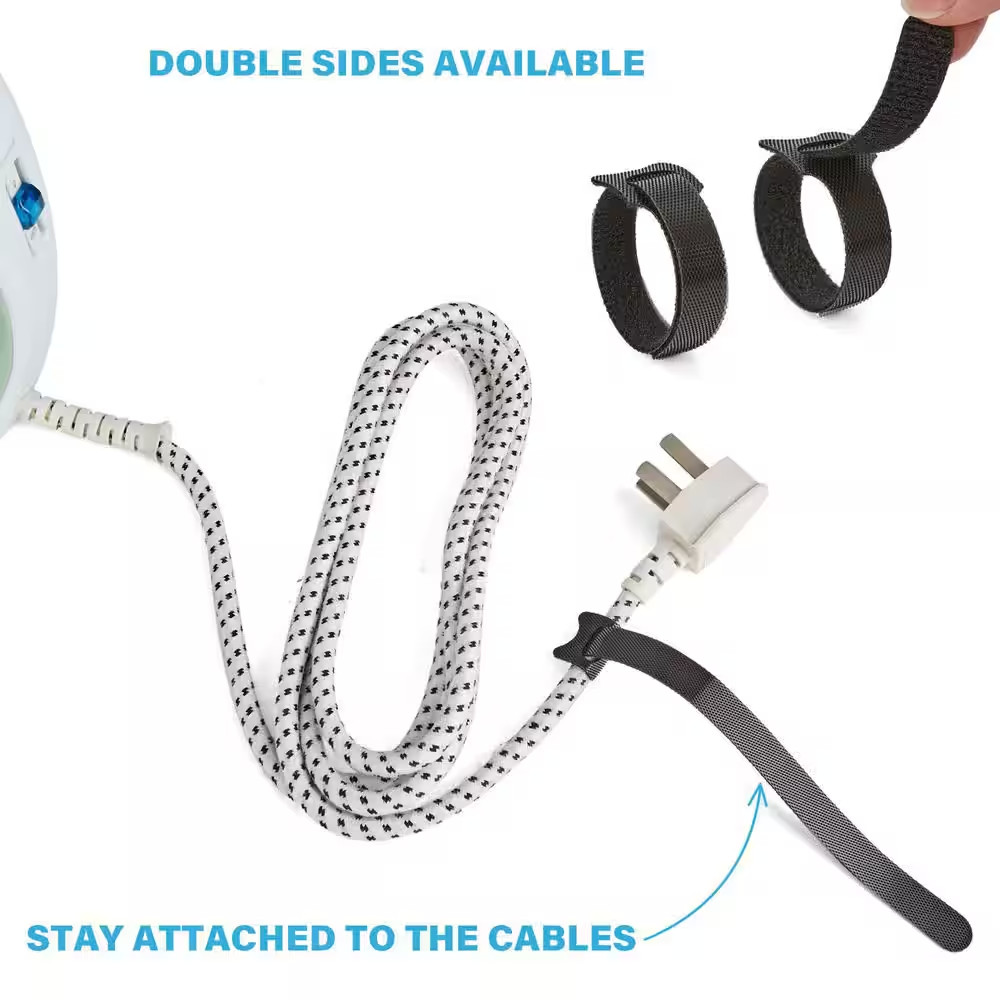 Reusable 8 Inch Cable Ties with Hook and Loop Adjustable Cable Management Straps