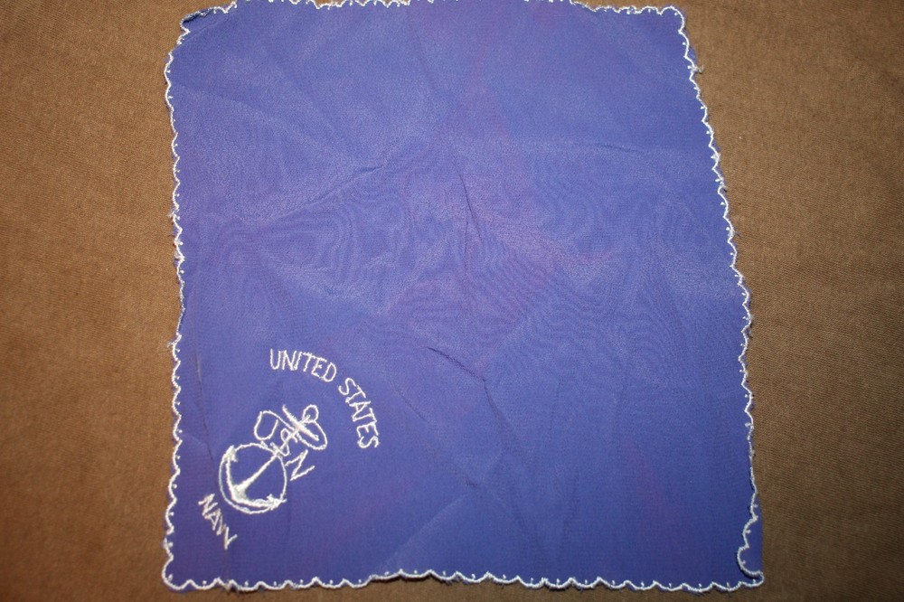 Original WW2 U.S. Navy "USN" Blue Silk Gift Hankie/Napkin