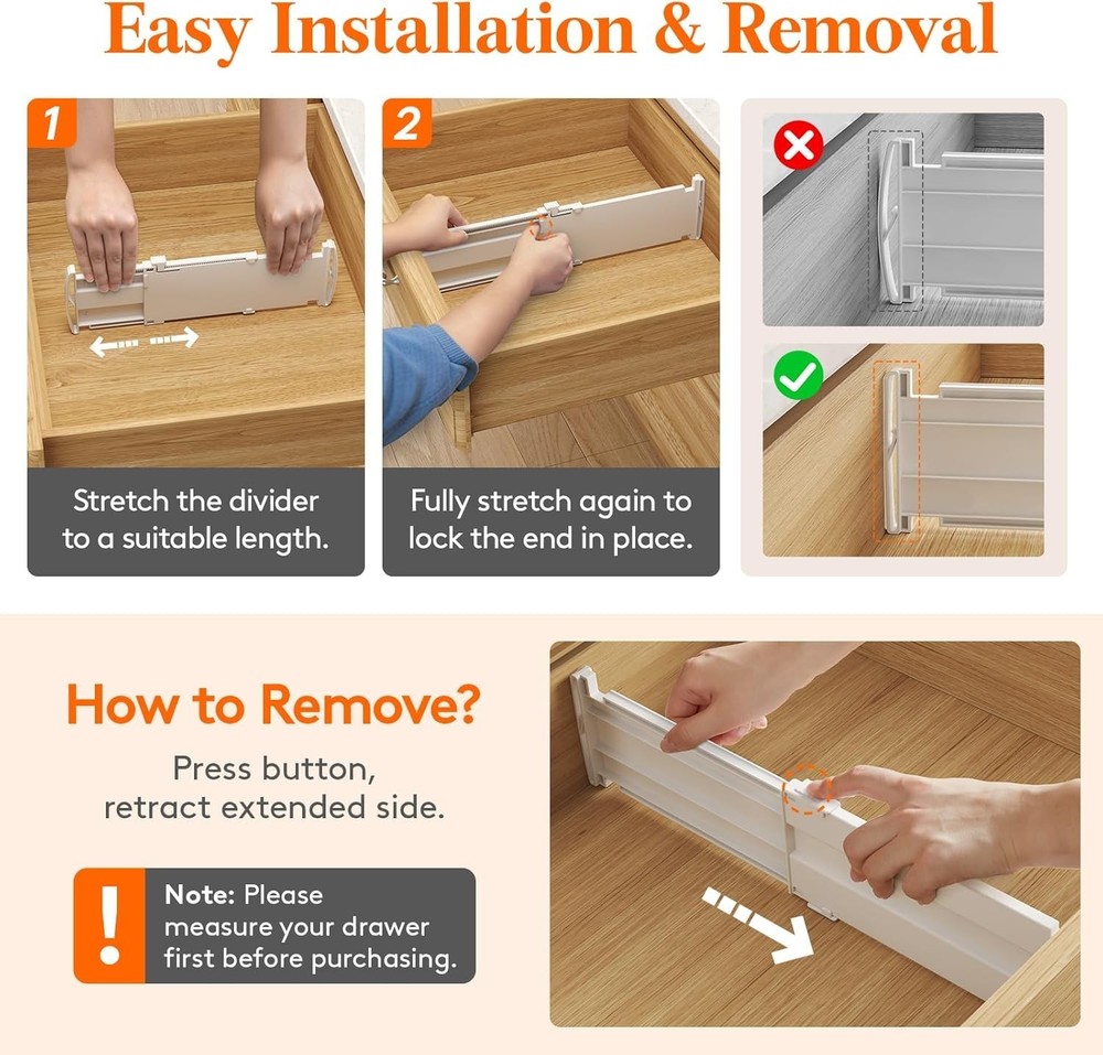 12-Pack Drawer Separators | Adjustable and Non-Slip for Secure Storage
