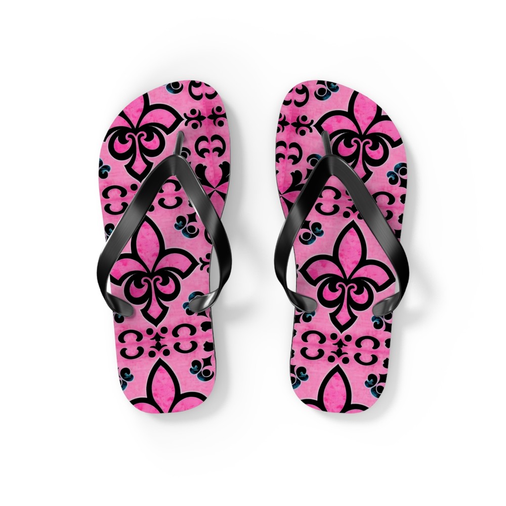 Pink & Black Pattern Flip Flops