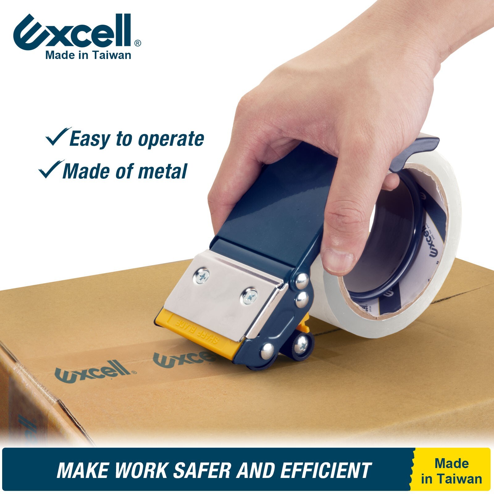 Excell Handheld Safety Tape Dispenser for 2" Tape 3" Core, Heavy Duty w/o Tape