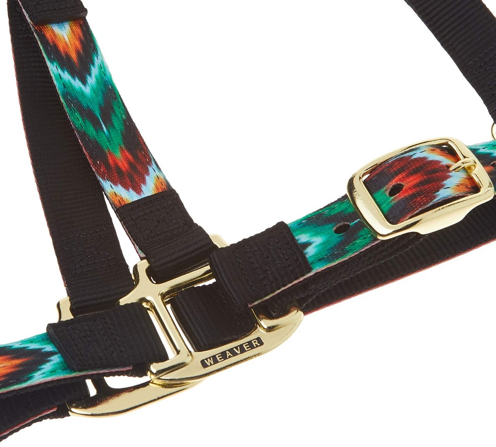 Adjustable Nylon Horse Halter with Patterned Webbing & Throat Snap Average