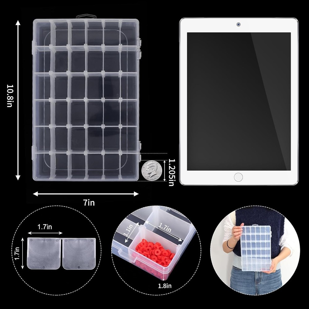 Clear Adjustable Plastic Storage Boxes with 36 Compartments for Beads & Picks