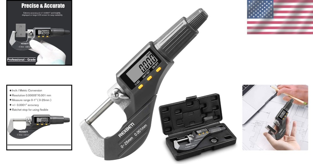 Professional Inch/Metric Digital Micrometer with Protective Case & Battery