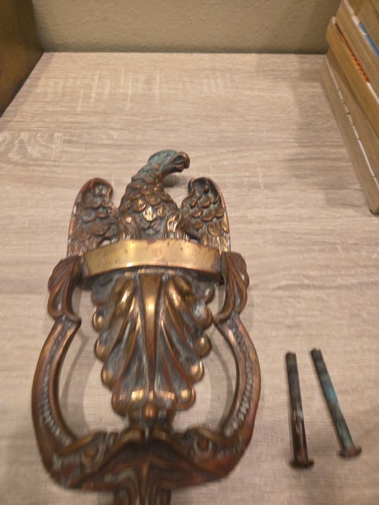 Ornate Solid Thick Brass Eagle Front Door Knocker Patina 9”