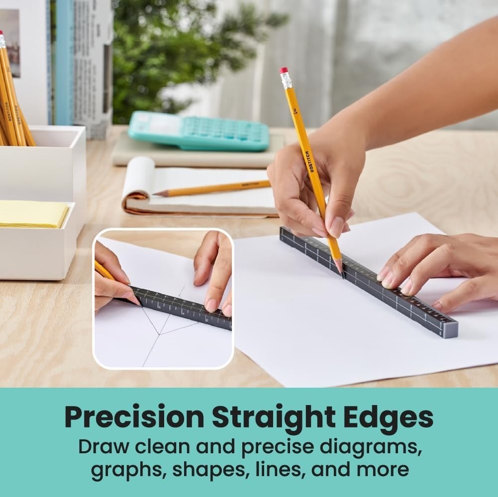 MeasureMate Learning Ruler, Four-Sided Math Tool for Students, Teaching Black