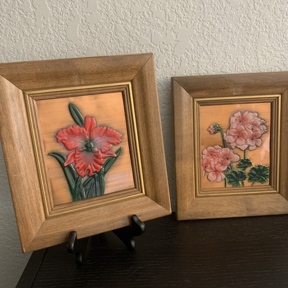 Copper Embossed Flowers Framed rare Orchid Geranium