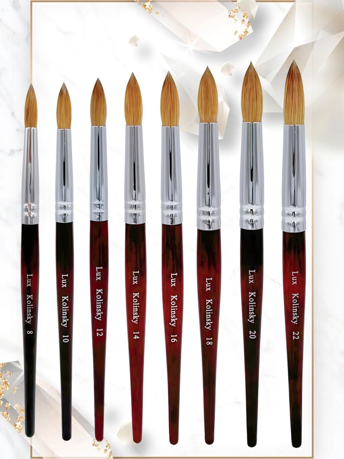 Lux 100% real Kolinsky Acrylic Nail Brush Round size 8 10 12 14 16 18 20 22