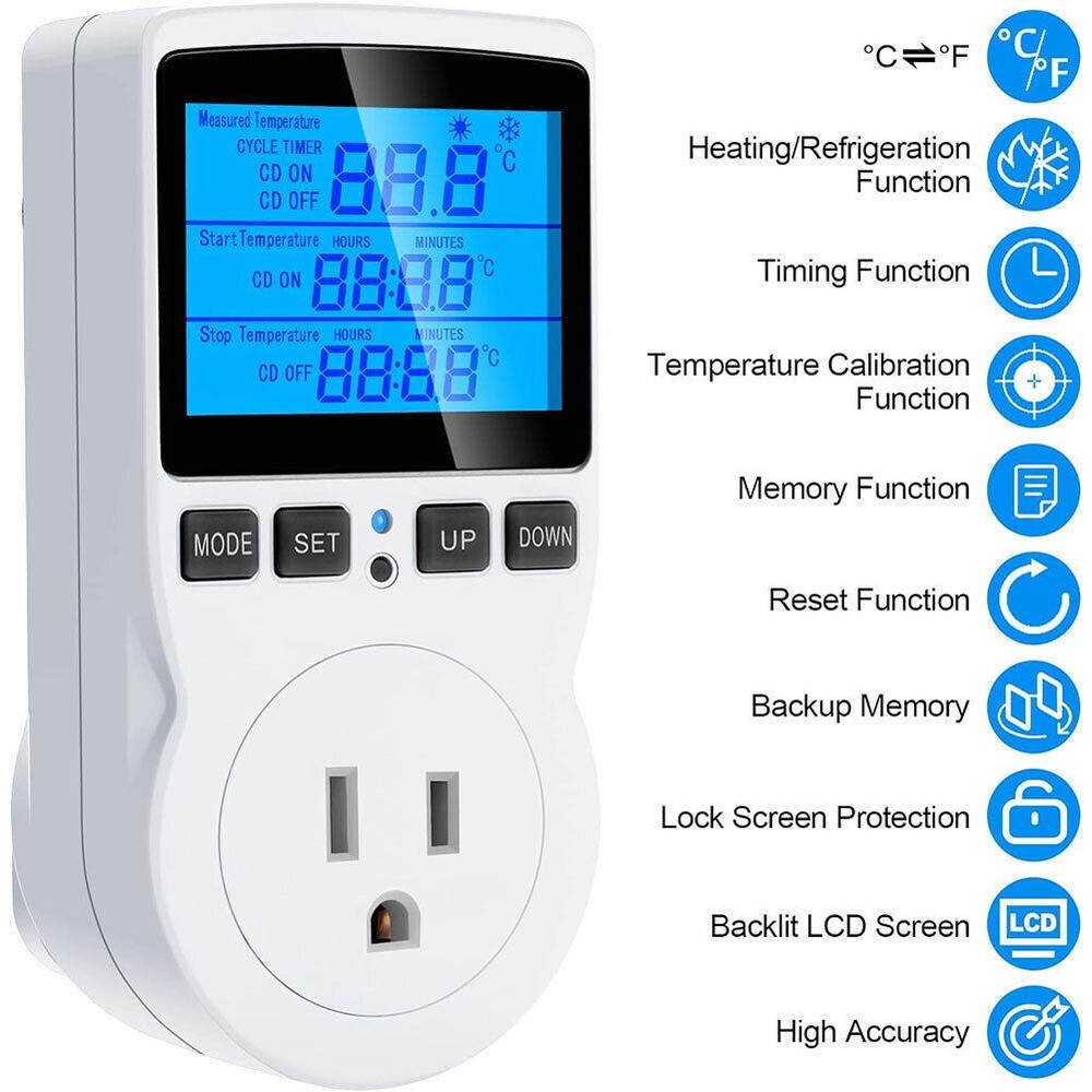 LCD Digital Plug in Thermostat Timer Switch Socket Temperature Controller Switch