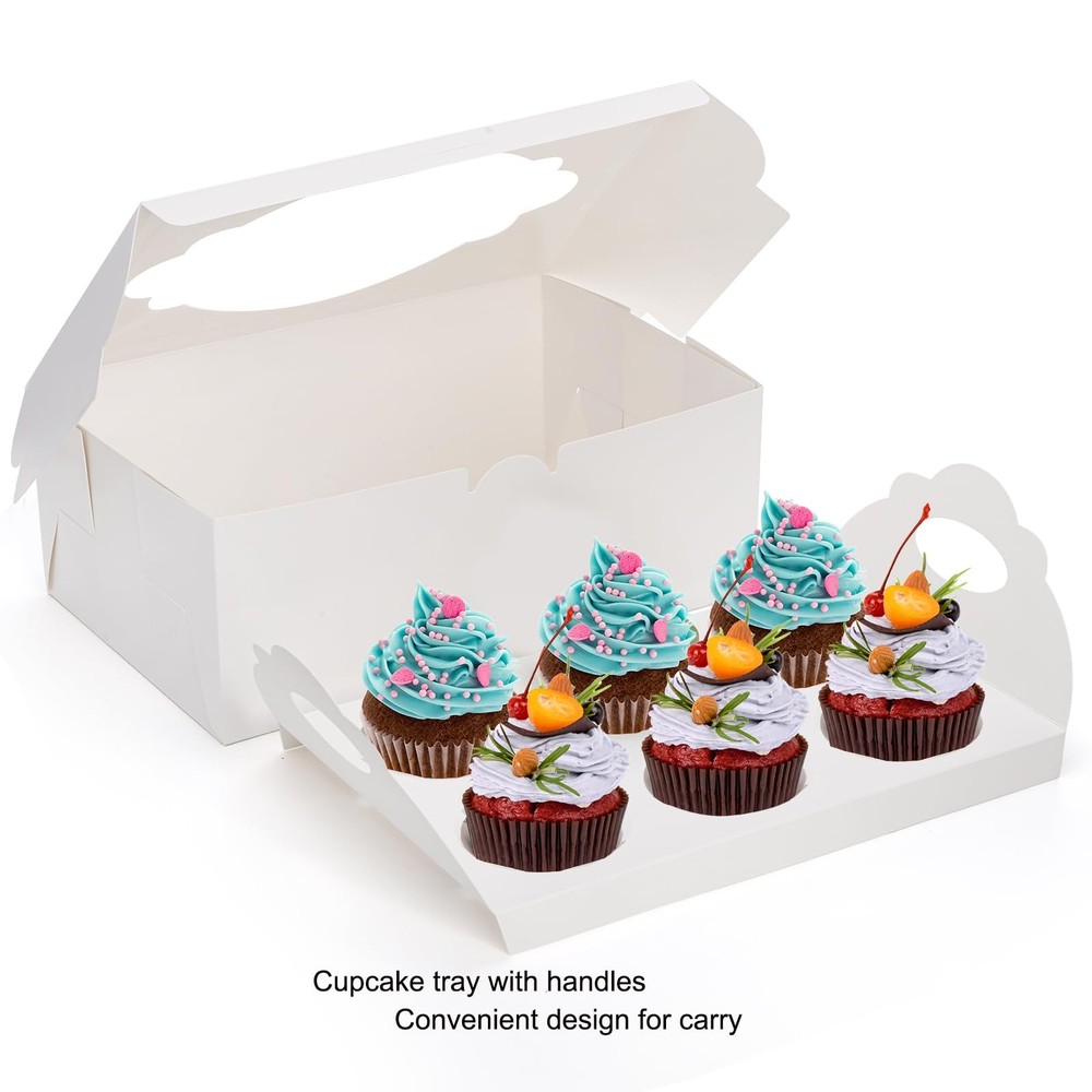 30 Pack Cupcake Boxes 10.2x6.9x4 Inch 6 Count White Containers Window Insert