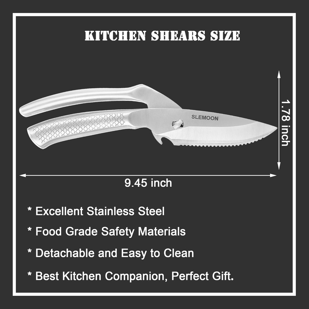 Heavy Duty 3CR14 Stainless Steel Poultry Shears - Multi-Function Kitchen Shears