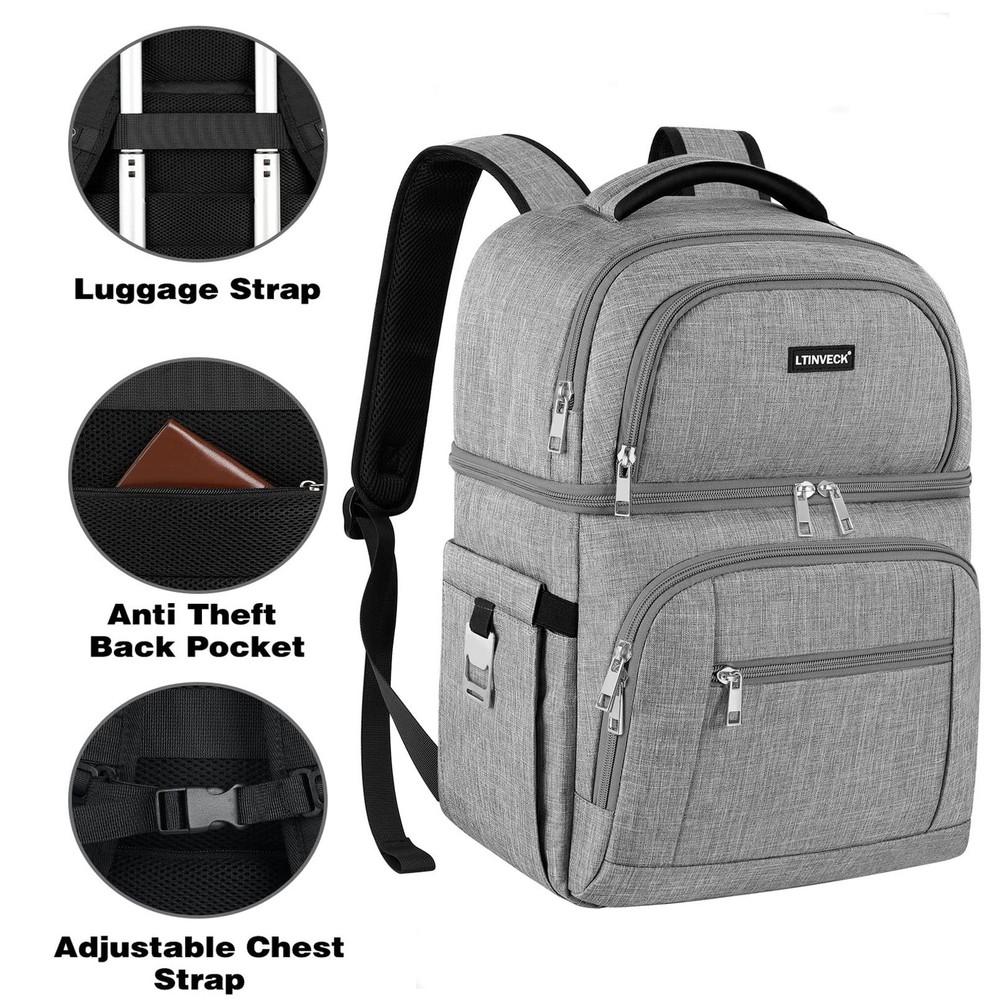 Cooler Backpack,Insulated Backpack Leakproof Double Deck Grey