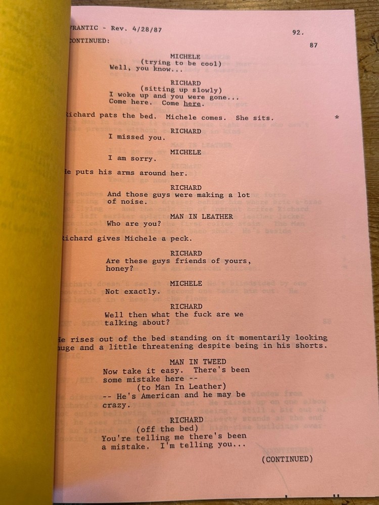 FRANTIC MOVIE ORIGINAL SCREENPLAY SCRIPT HARRISON FORD