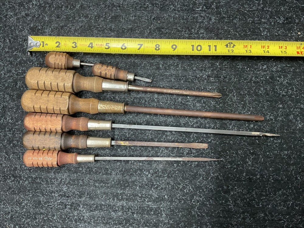 Vintage Mac Tools Wood Handled 7 Piece Screwdriver Set