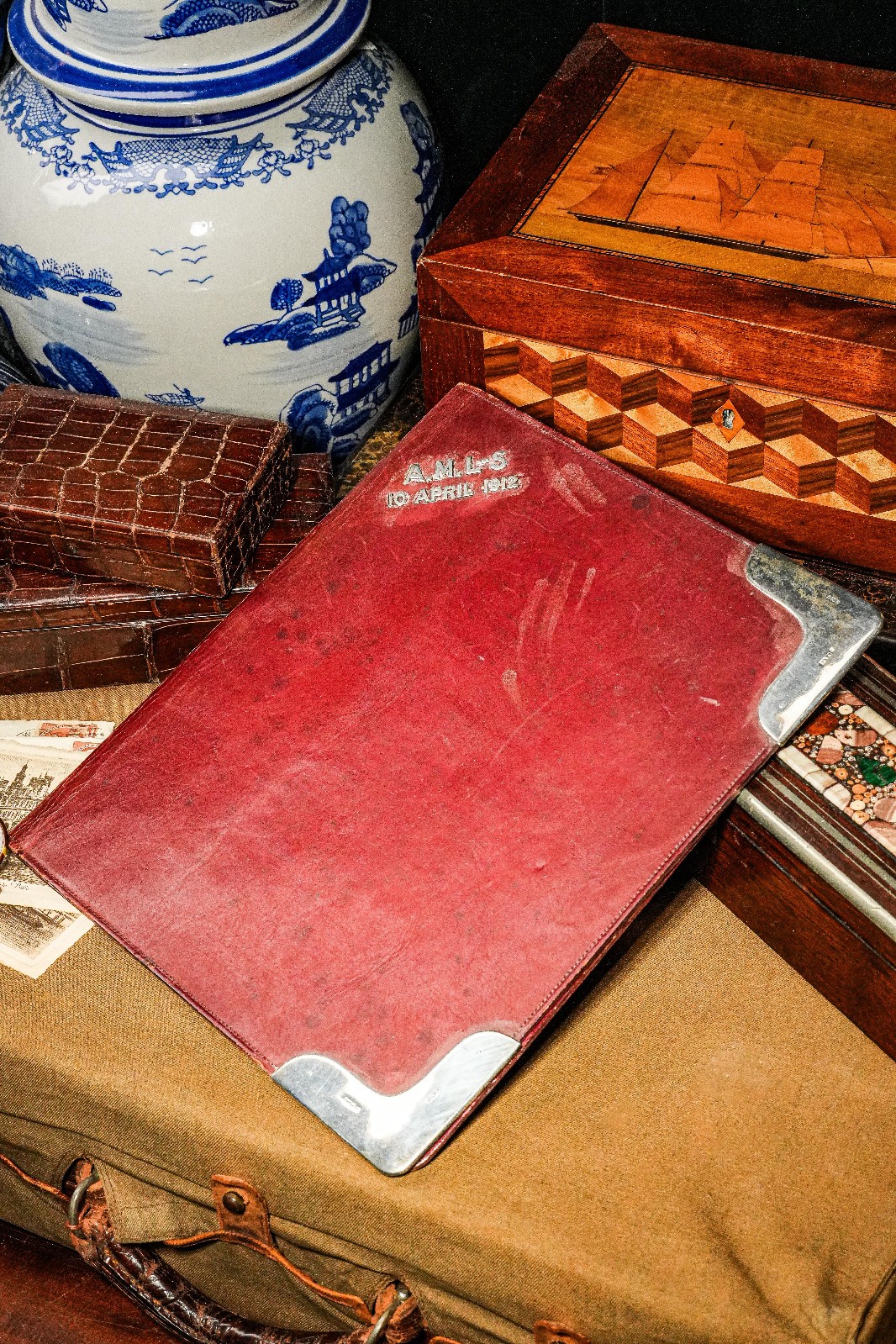 Handsome English Leather Document Desk Folio Folder Antique Sterling Silver