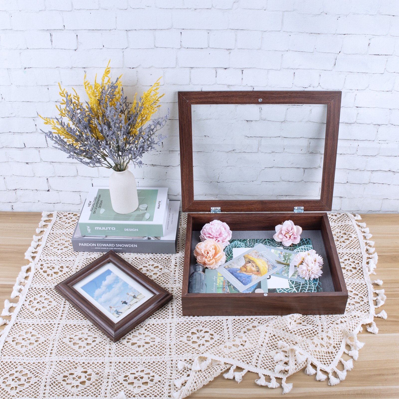 Shadow Box Frame Display Case 2" Depth 6 Pins for 11x14 Collages Mementos, Brown