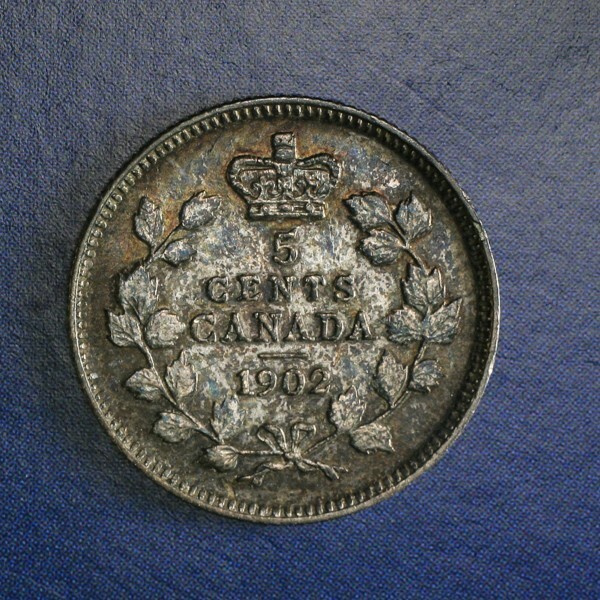 1902 Canadian 5 Cent Silver XF-AU