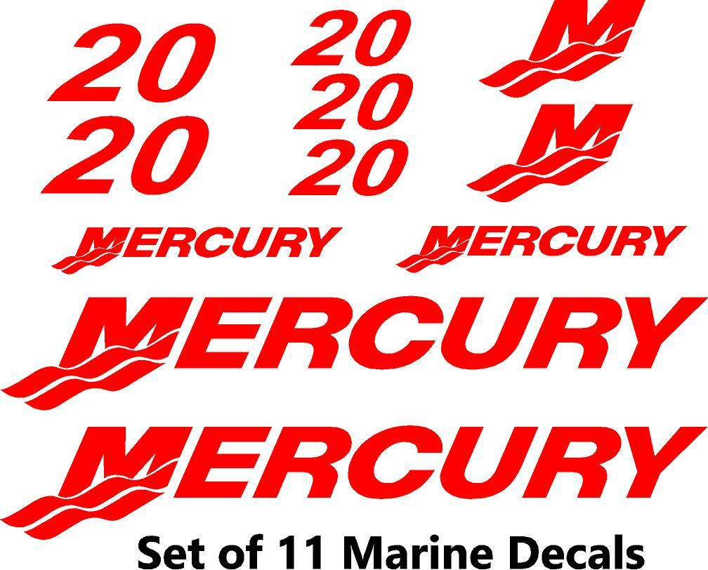 (11pc) Set of 20 Hp Mercury outboard boat cowling decal set custom color choices