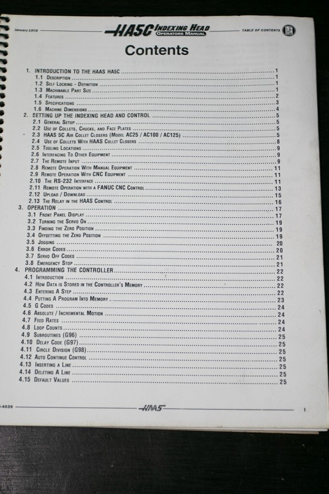 HA5C HAAS Indexing Operations and Programming Manual 1998