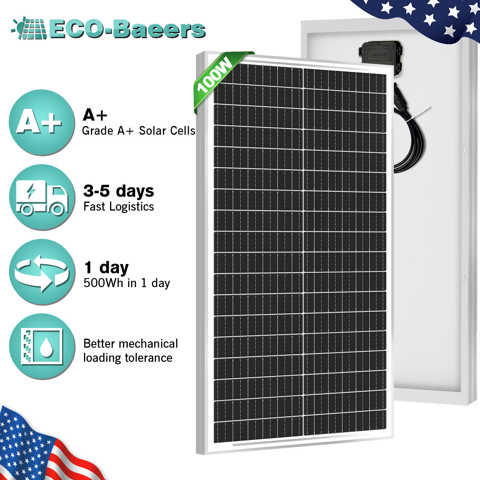 100W Watt 12v Monocrystalline Solar Panel RV Camping Home Off Grid Caravan Boat