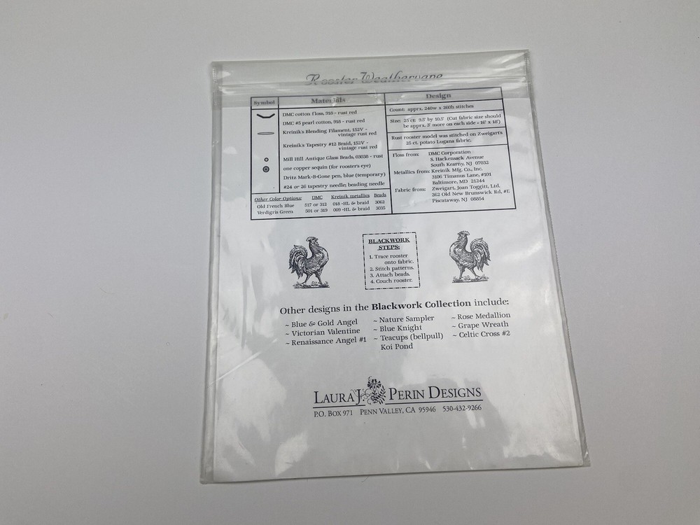 Laura J Perin Design Rooster Weathervane Needlepoint Pattern Red-work