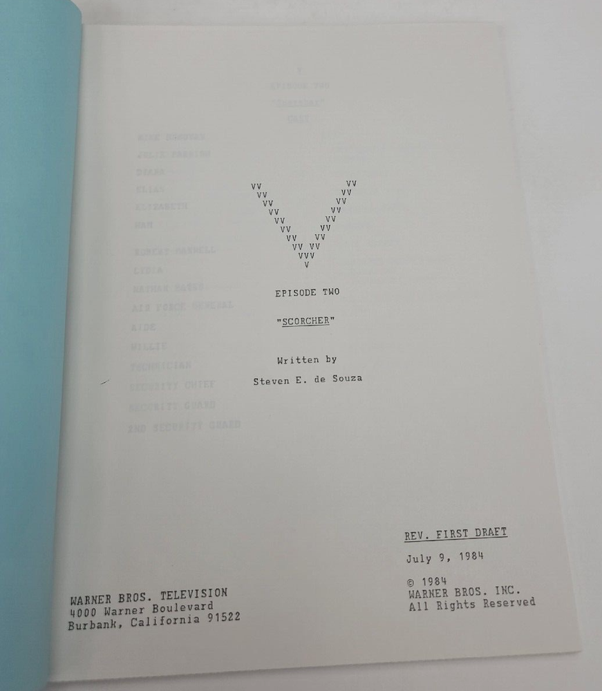 V / Steven E. de Souza 1984 TV Script, Robert Englund, Marc Singer "Dreadnought"