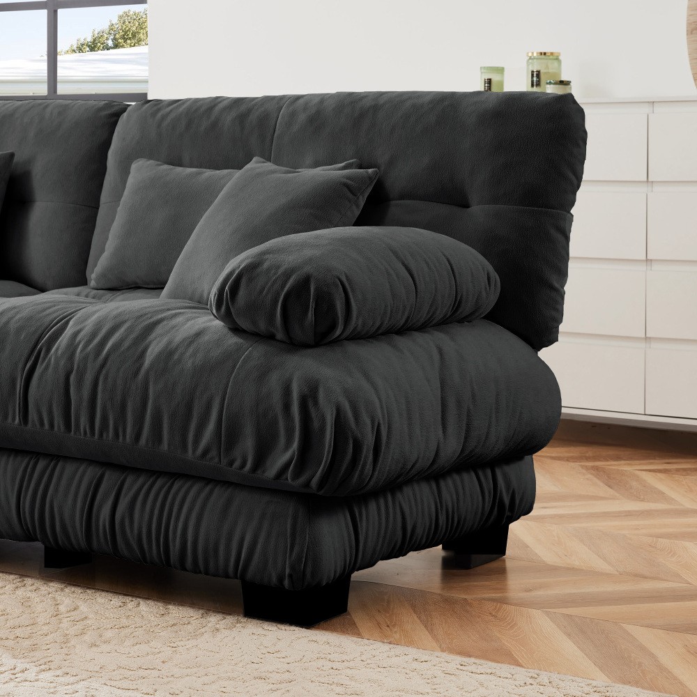 Gray Chenille Modular Sofa,4-Seater Cloud Couch + 2 Ottomans,Free Combination