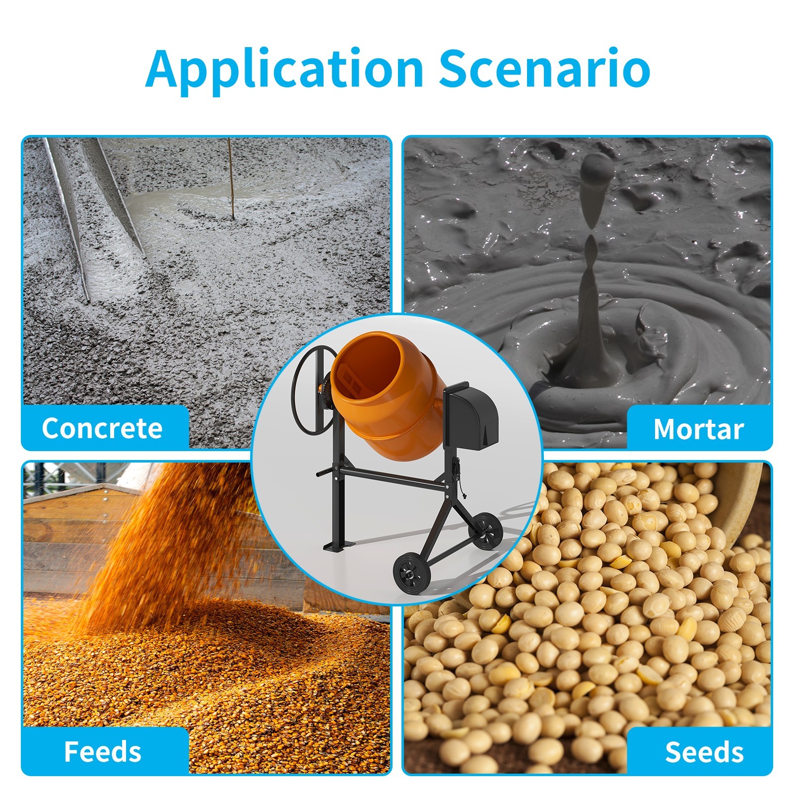 DISHUP Cement Mixer,5.0 Cu.ft Concrete Mixer with Wheels for Stucco/Seeds