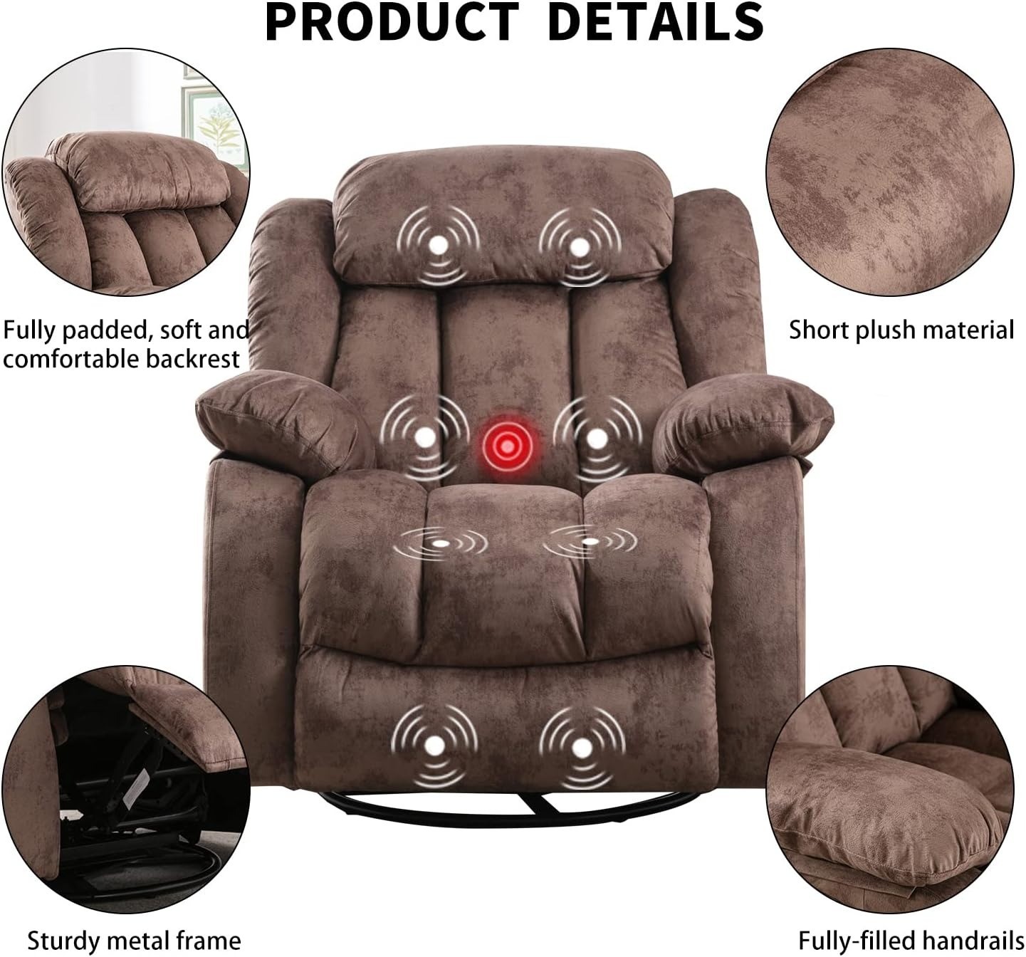 CANMOV Massage Rocker Recliner with Heat and Vibration Manual Reclining Chair