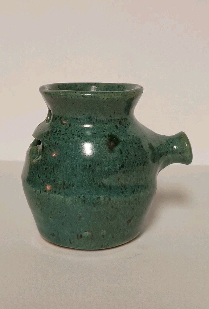 Smiley Face Stoneware Pottery Egg Separator With Handle Signed DB