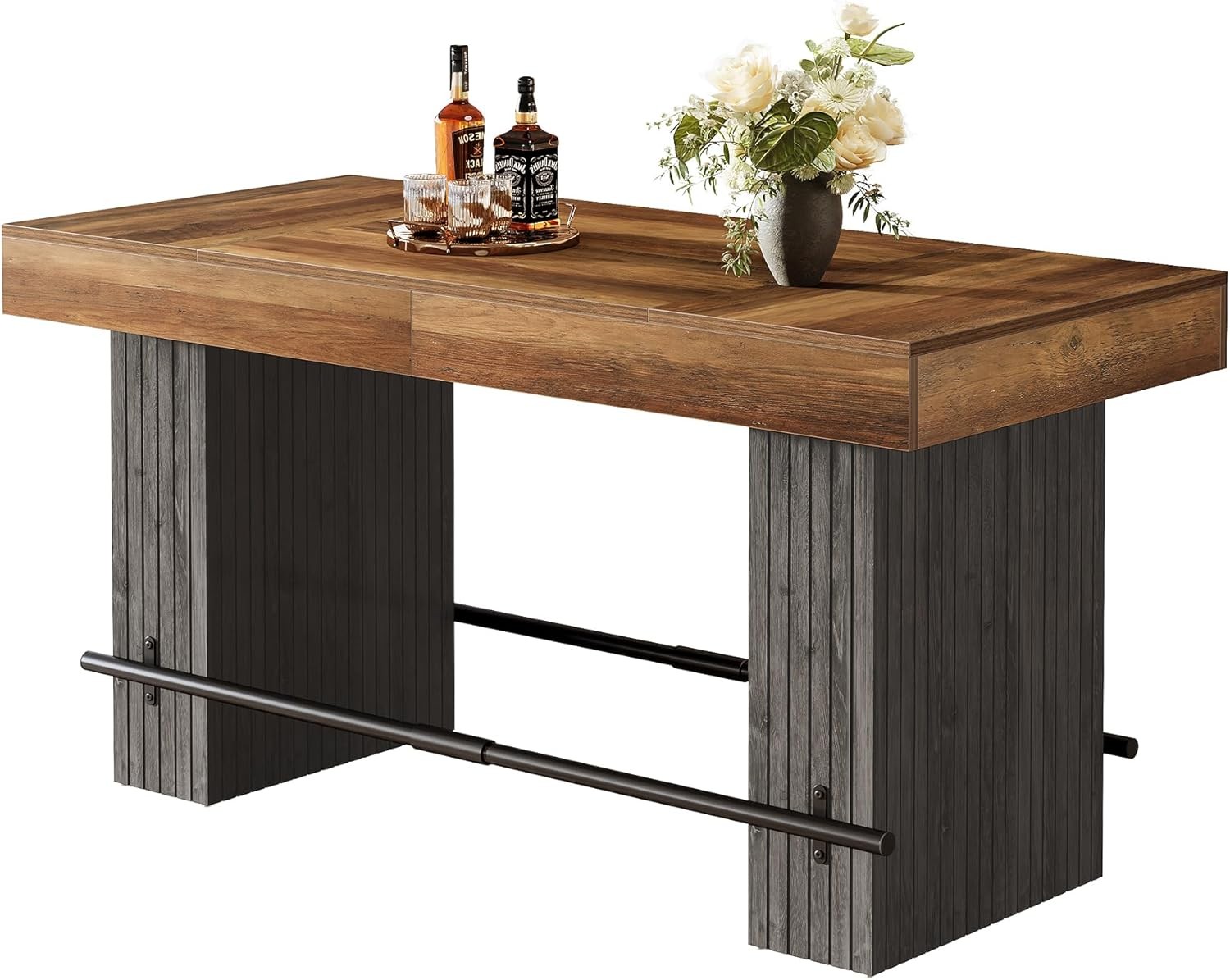 62.2-Inch Dining Table for 4-6,High Top Kitchen Pub Bar Island with Footrest