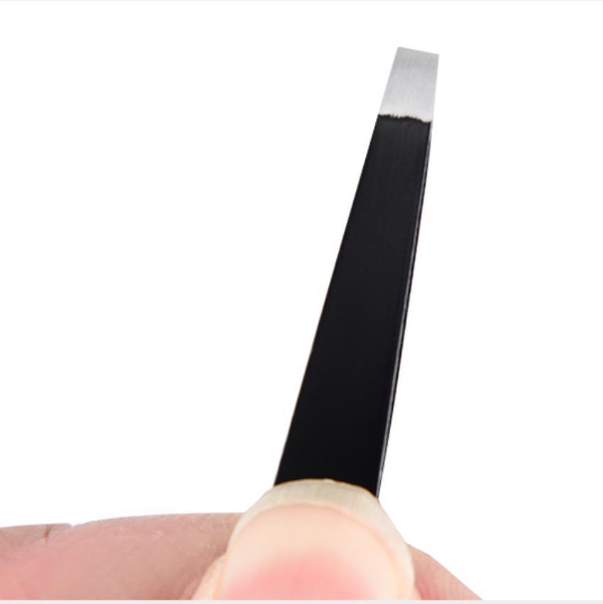 Tweezers Set 4-Piece Professional Black Plucker Stainless Steel With Case US